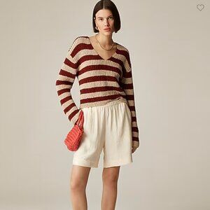 J.Crew Women's Montauk pullover sweater in stripe Beechwood Bordeaux MED